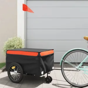 Transport Heavy Loads with Sturdy Bike Trailer, Iron Construction, Safety Flag Included, Black and Orange