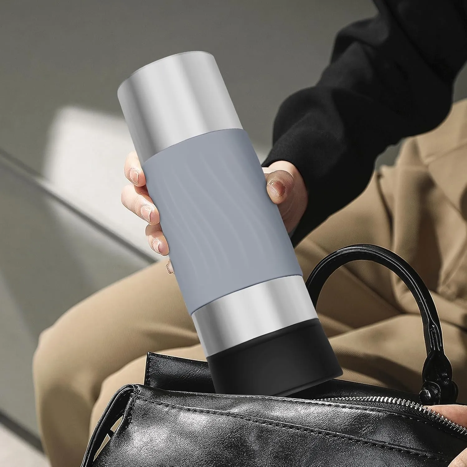 Travel Coffee Mug Spill Proof,17 Oz Travel Mug with 360°Drinking Lid,Double Wall Vacuum Insulated Coffee Travel Mug Stainless Steel Thermal Coffee Thermos Mugs for Hot and Cold Drinks(Grey)