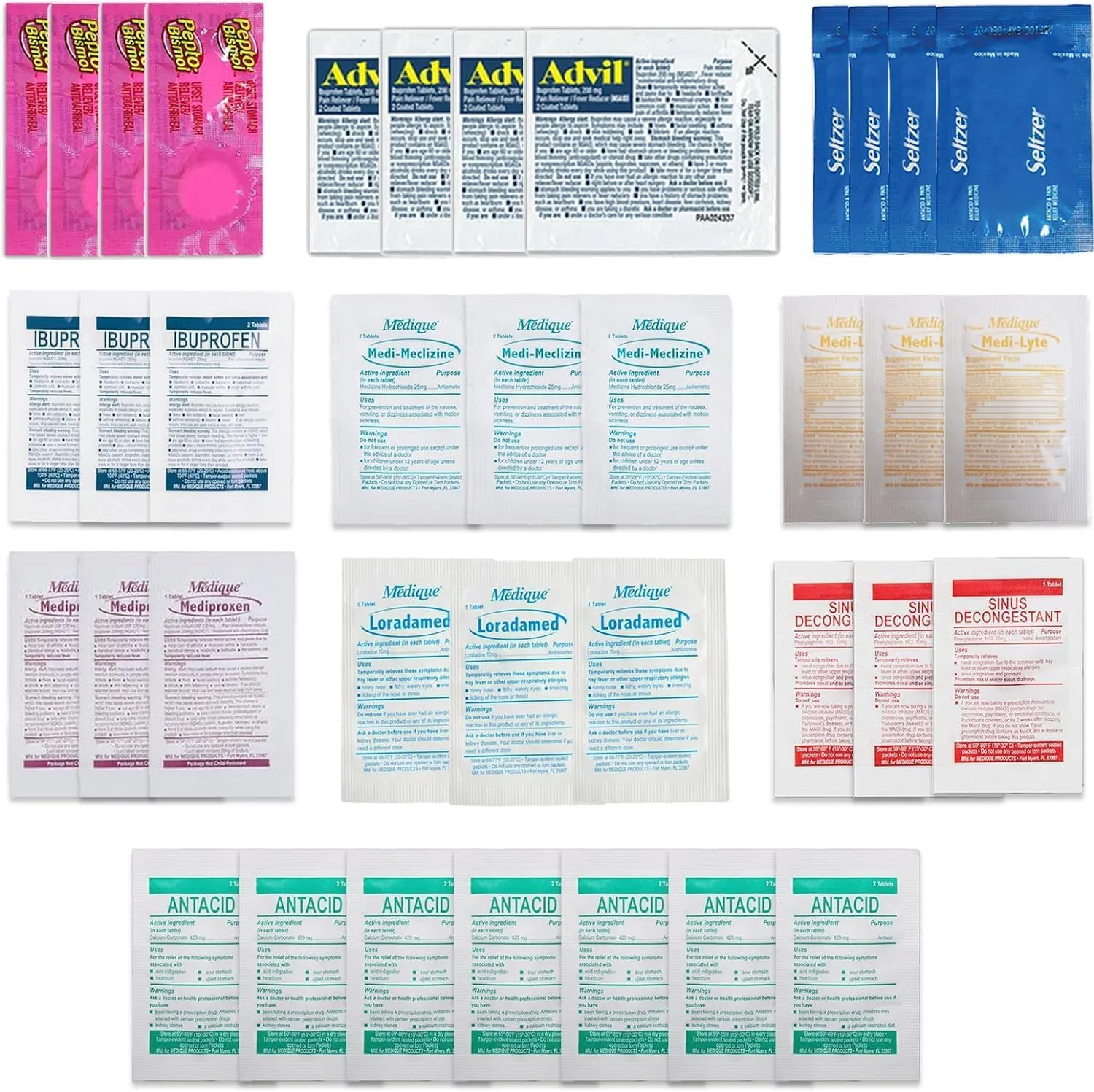 Travel Essentials Medicine Variety Pack with Travel RX Kit & Travel Medicine Kit for Travel, Work, Camping, Cruises - 37 Individually Wrapped Travel Size Medicine Packets (2 Pack)