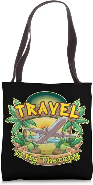 Travel Is My Therapy Vacation World Traveling Backpacker Tote Bag