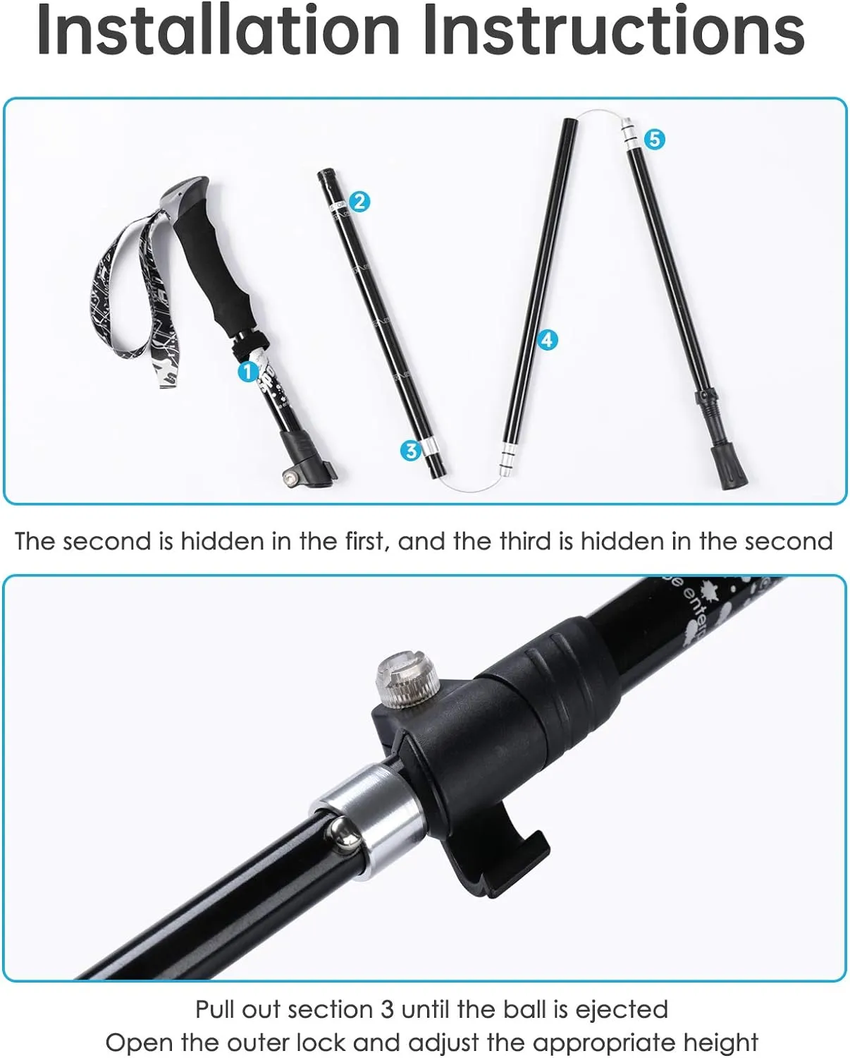 Trekking Poles - Aluminum 7075 Adjustable Walking Sticks with Quick Locks, Expandable to 53", Ultralight for Hiking, Camping, Mountains (Set of 2)