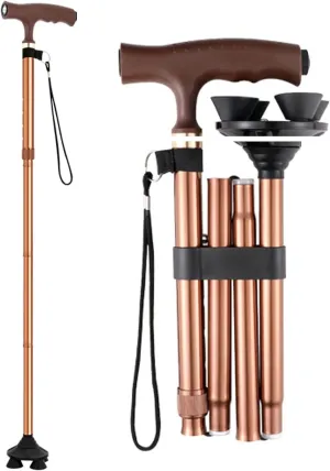 Trekking Poles, Walking Poles Walking Stick,Trekking Poles,Lightweight Foldable Walking with LED Light,Sleek Ergonomic Comfortable Handles,Non-Slip Base,for 140-190Cm Men and Women,Coffee