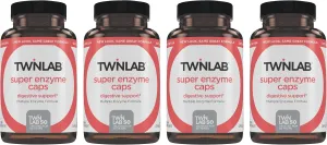 Twinlab Super Enzyme Caps - Constipation Supplement with Digestive Enzymes - 50 Capsules (Pack of 4)