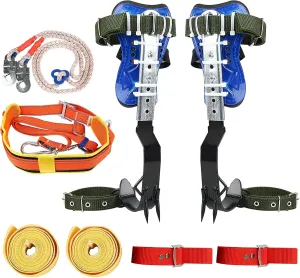 TWSOUL Tree Climbing Spikes Set, Upgrade Adjustable Tree Climbing Spikes 2 Gears with Harness Belt & Back Strap for Outdoor Jungle Survival, Picking Fruit, Indoor and Outdoor Sports
