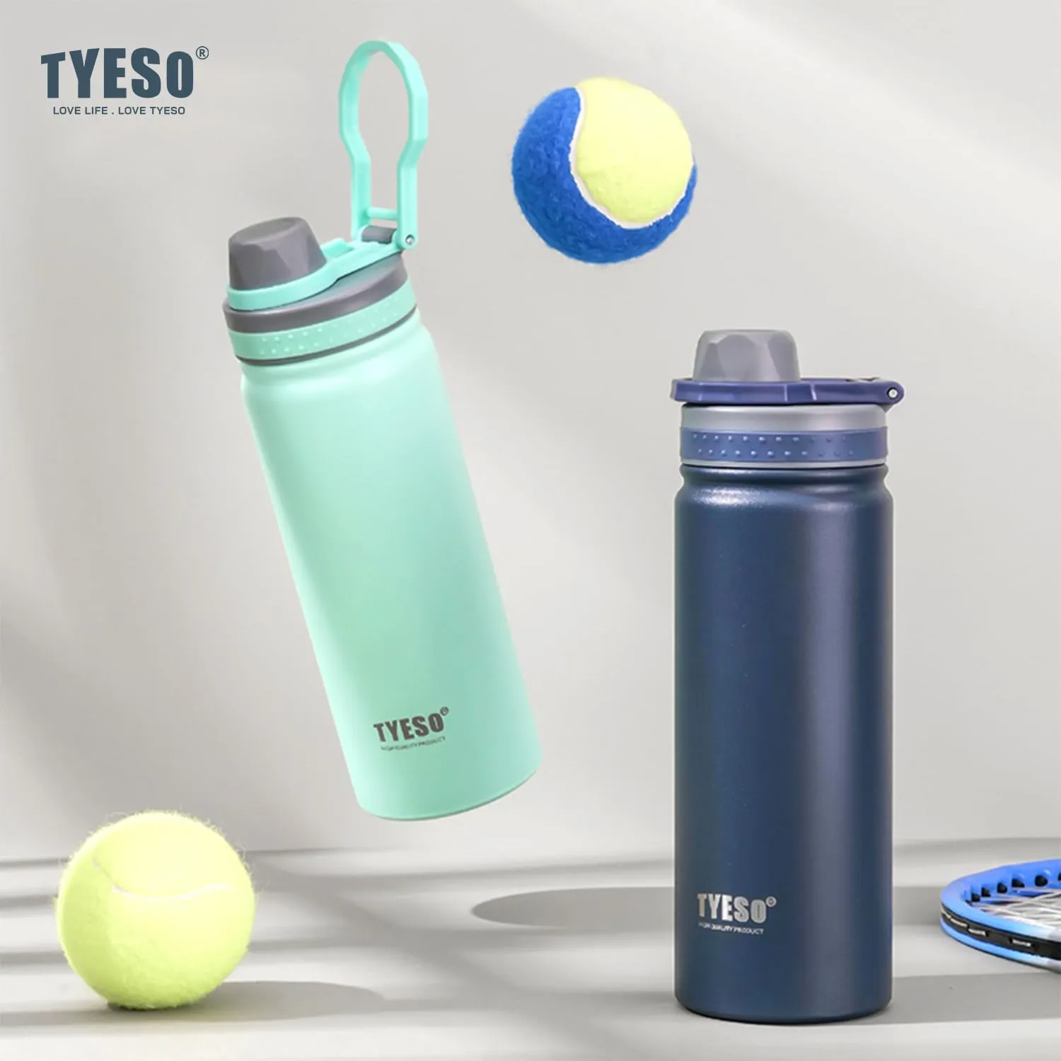 TYESO Water Bottle with Carrying Handle Lid | Insulated Stainless Steel Thermos | Travel Water Bottles for Gym & Sports | Leak Proof & BPA Free | Quick Flip Go Collection | 25oz (Purple)