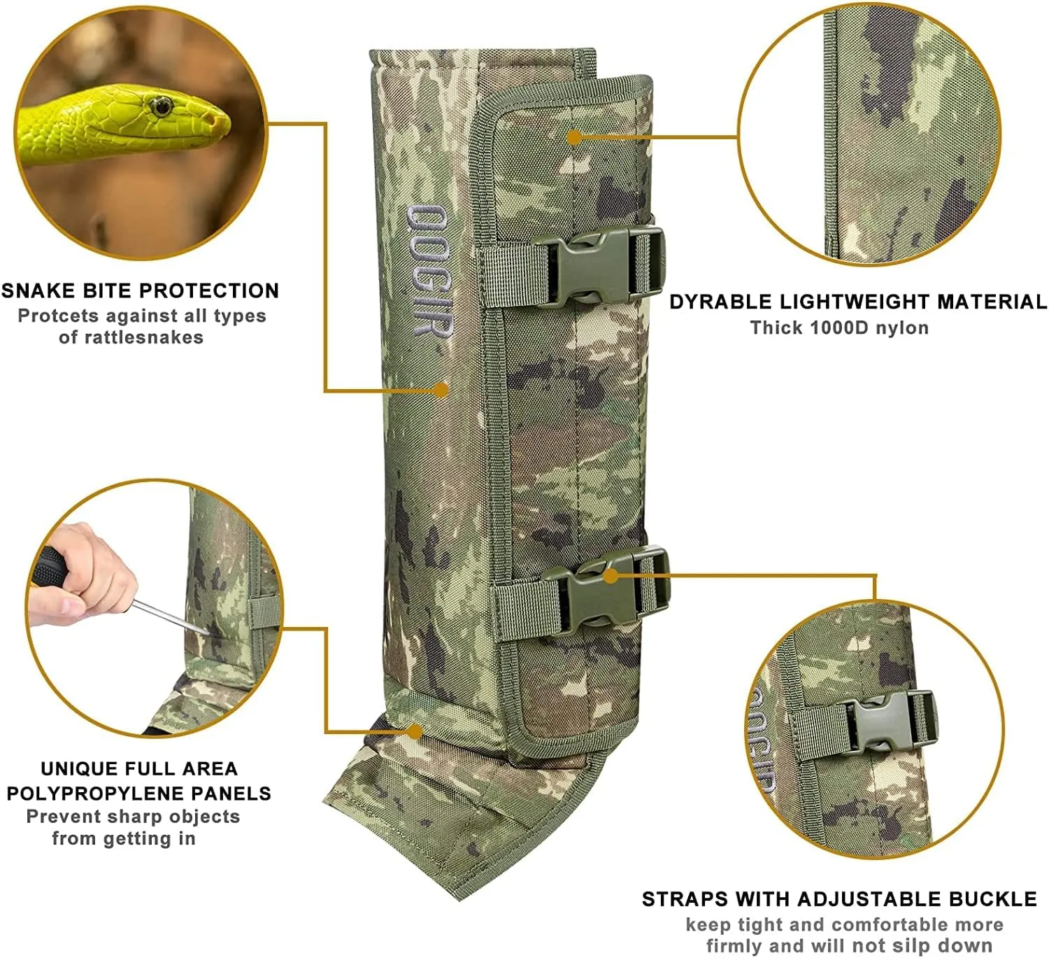 UIIHUNT Snake Gaiters, Waterproof Snake Chaps Snake Gaiter for Men Women, Adjustable Snake Bite Protection Snake Guards