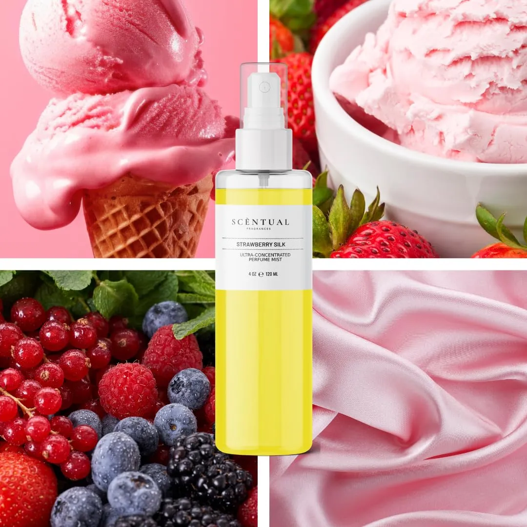 Ultra-Concentrated Hair & Body Perfume Mist, Long Lasting Women's Fragrance, Gourmand Perfumes for Women, Vegan and Cruelty Free (Strawberry Silk)