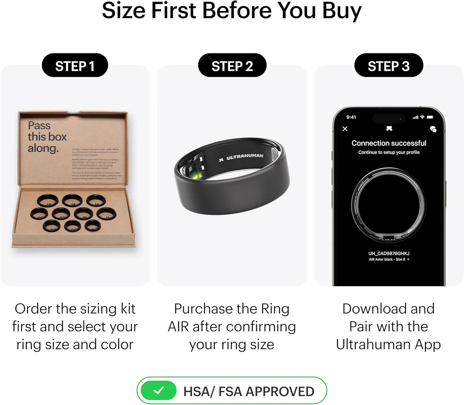 ULTRAHUMAN Ring AIR-Smart Ring Health Tracker, Size First Sizing Kit,Sleep Tracker,Smart Ring for Men/Women,Fitness Tracker (Made in India, Matte Grey, 7)