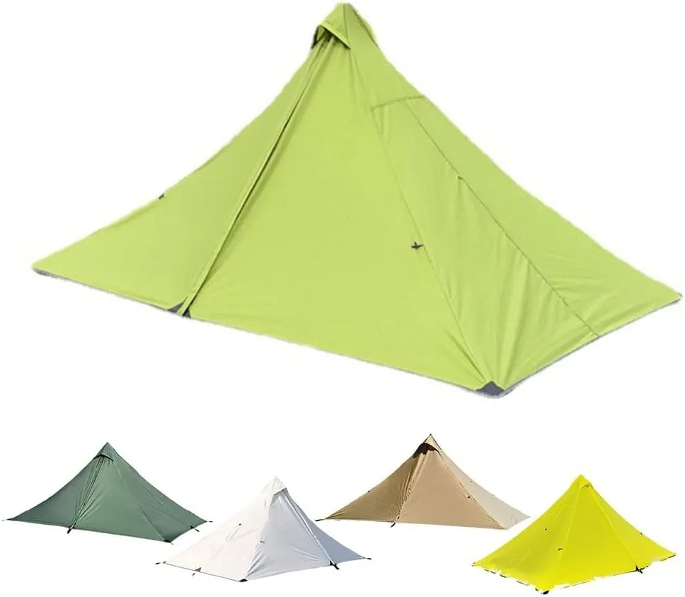 Ultralight Trekking Pole Backpacking Tent, Waterproof Pyramid Single Camping Tent, Windproof 1 Person Shelter With Support Poles For Backpacking Hiking Trekking(green)