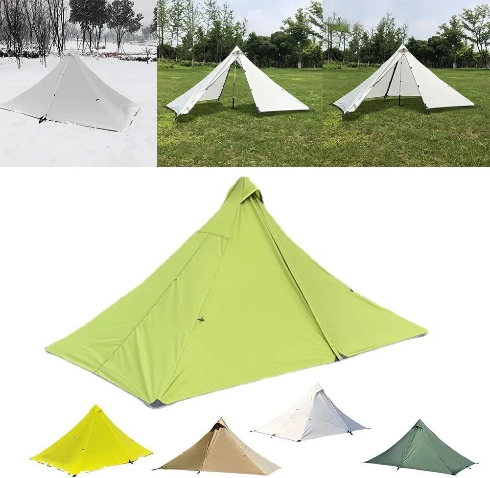 Ultralight Trekking Pole Backpacking Tent, Waterproof Pyramid Single Camping Tent, Windproof 1 Person Shelter With Support Poles For Backpacking Hiking Trekking(green)