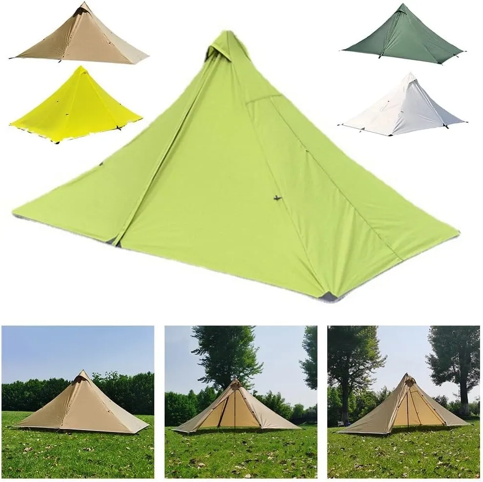 Ultralight Trekking Pole Backpacking Tent, Waterproof Pyramid Single Camping Tent, Windproof 1 Person Shelter With Support Poles For Backpacking Hiking Trekking(green)