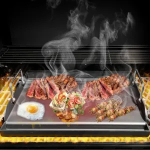 Uniflasy Griddle for Gas Grill, Cast Iron Griddle for Outdoor Gas Grills 25" x16" Nonstick Coating FlatTop Insert Cooking Skillet Pan Teppanyaki for Weber Charbroil Camp Chef Gas/Charcoal Grill