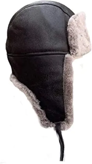 Unisex Sheepskin Trapper Hat Russian Ushanka Aviator Fur hat Winter hat