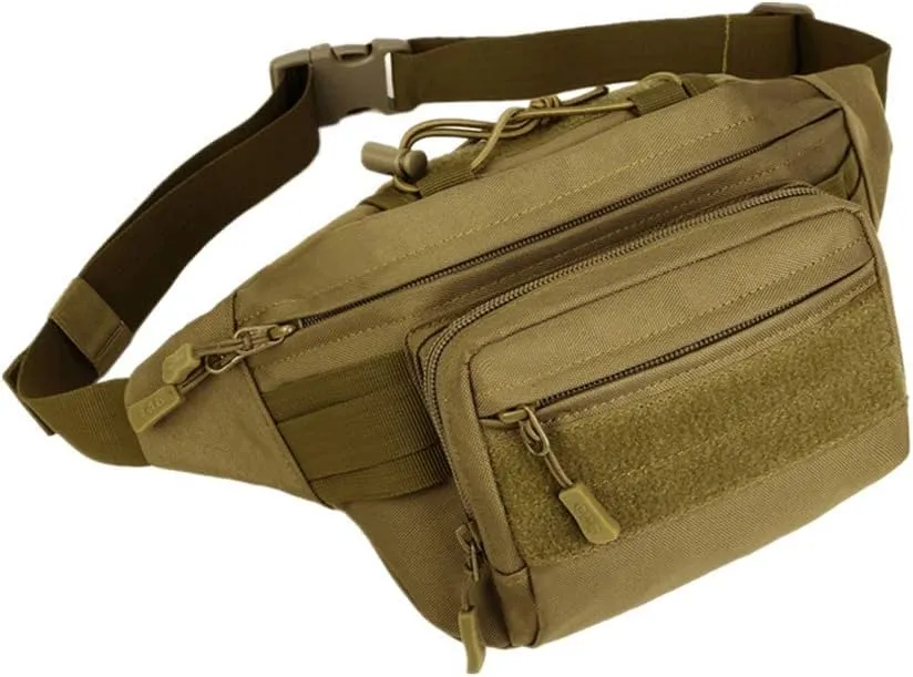 UNISTRENGH Tactical Fanny Pack Military Waist Bag Hip Belt Bumbag Utility Bags for Outdoor Hiking Climbing Fishing (Tan)