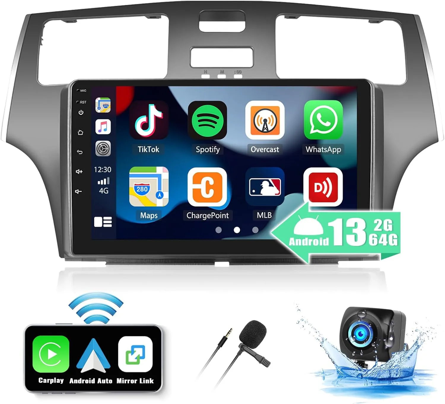UNITOPSCI Android Car Stereo Radio for Lexus ES 2001-2005 ES250/300/330, 2G 64G,Wireless CarPlay Android Auto, 9 Inch Touch Screen GPS Navigation Bluetooth Mirror Link FM/RDS SWC Backup Camera Mic
