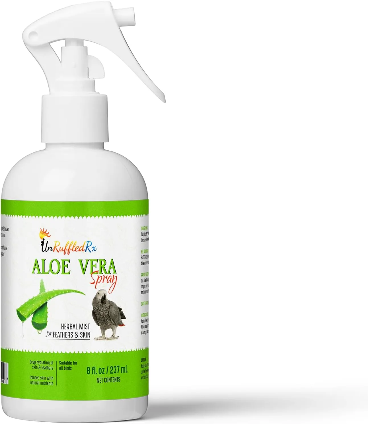 UnRuffledRx™ Aloe Vera Bird Spray for Birds - Daily Relief for Itchy, Dry Skin - 8oz Bird Bath Mist - Safe if Ingested, Natural, Odor-Free, Made in USA