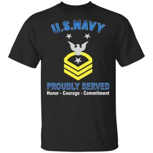 US Navy E-9 Command Master Chief Petty Officer E9 CMDCM Senior Enlisted Advisor Collar Device Proudly Served T-Shirt On Front