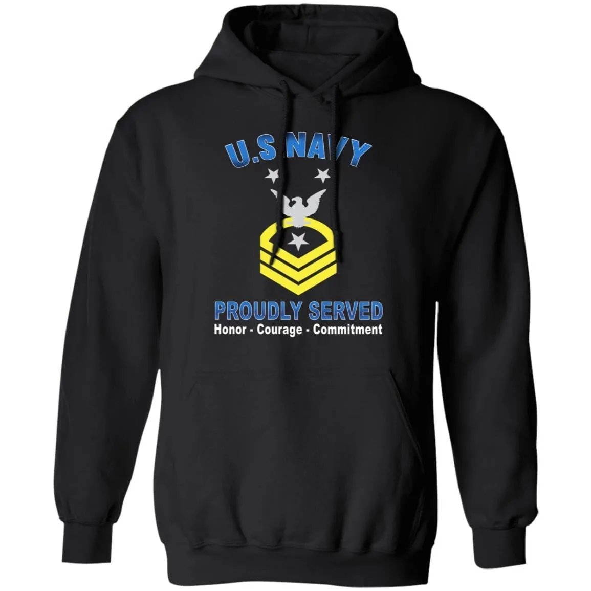 US Navy E-9 Command Master Chief Petty Officer E9 CMDCM Senior Enlisted Advisor Collar Device Proudly Served T-Shirt On Front