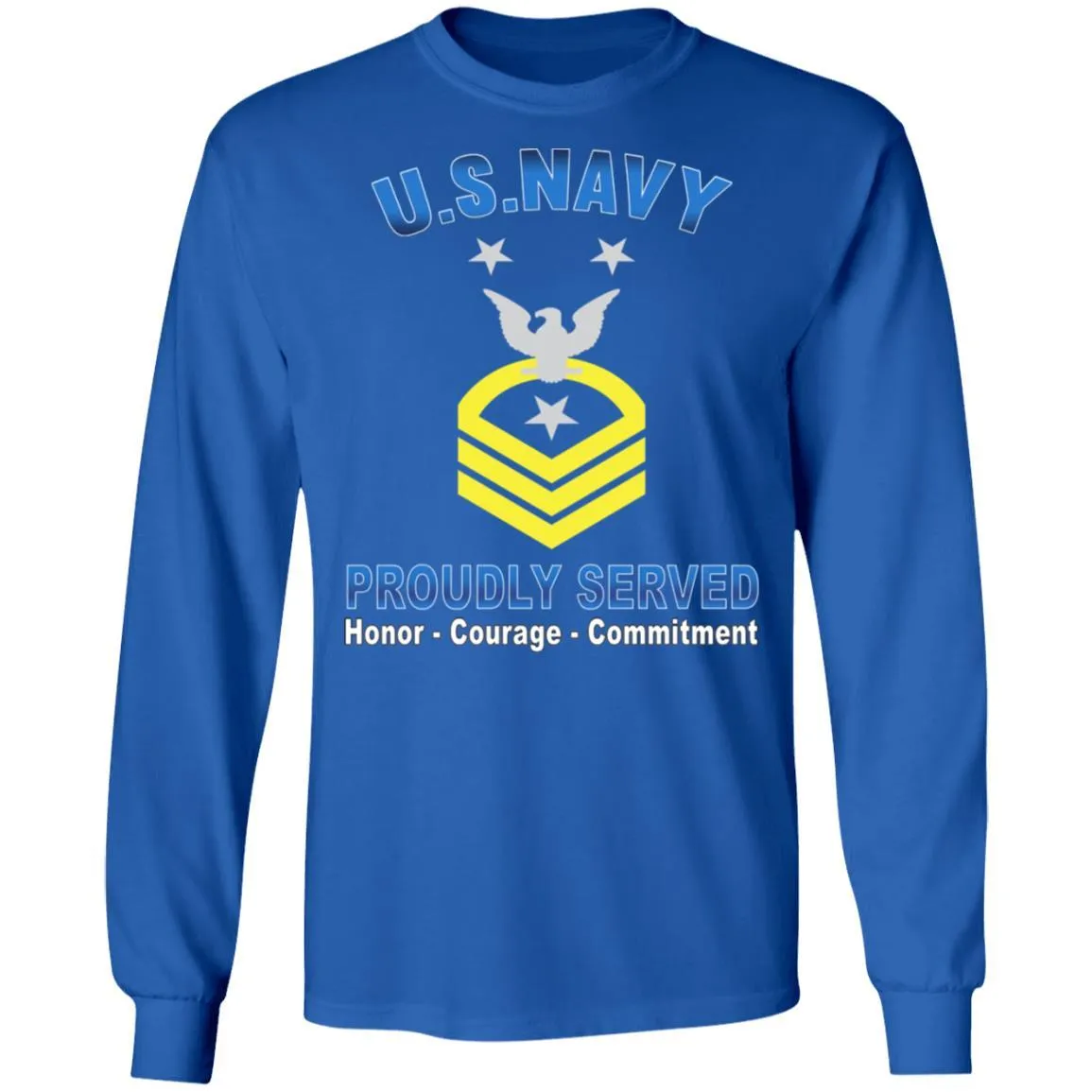 US Navy E-9 Command Master Chief Petty Officer E9 CMDCM Senior Enlisted Advisor Collar Device Proudly Served T-Shirt On Front