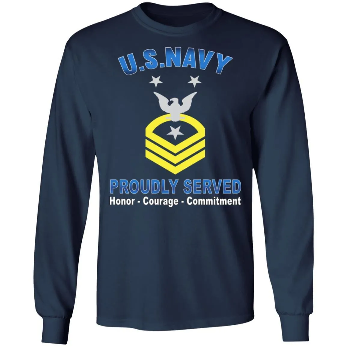 US Navy E-9 Command Master Chief Petty Officer E9 CMDCM Senior Enlisted Advisor Collar Device Proudly Served T-Shirt On Front
