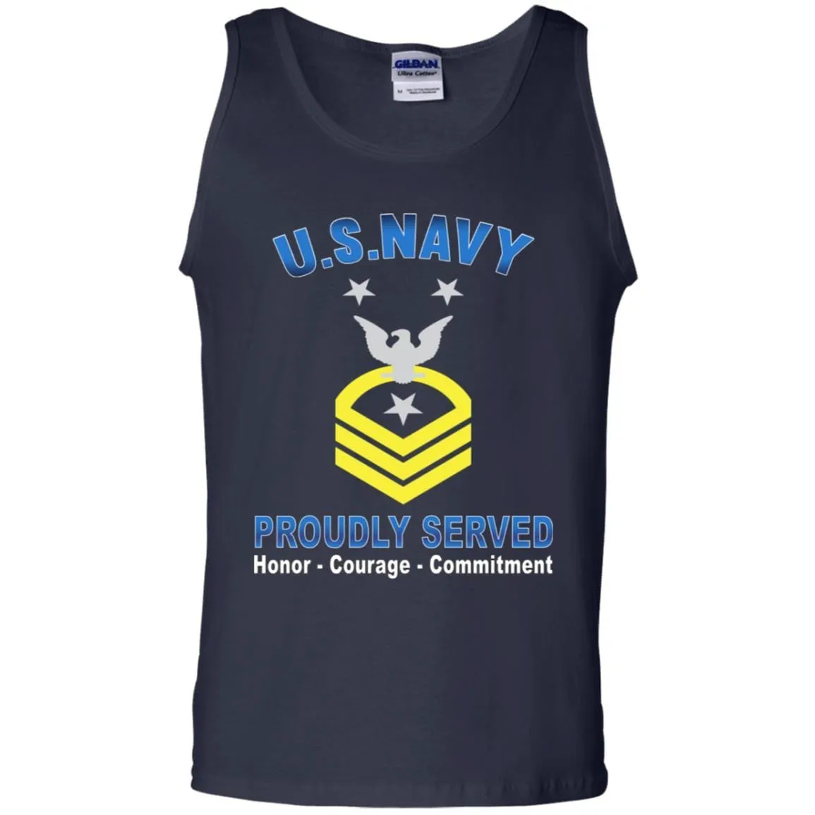 US Navy E-9 Command Master Chief Petty Officer E9 CMDCM Senior Enlisted Advisor Collar Device Proudly Served T-Shirt On Front
