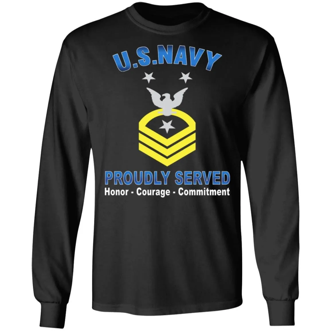 US Navy E-9 Command Master Chief Petty Officer E9 CMDCM Senior Enlisted Advisor Collar Device Proudly Served T-Shirt On Front