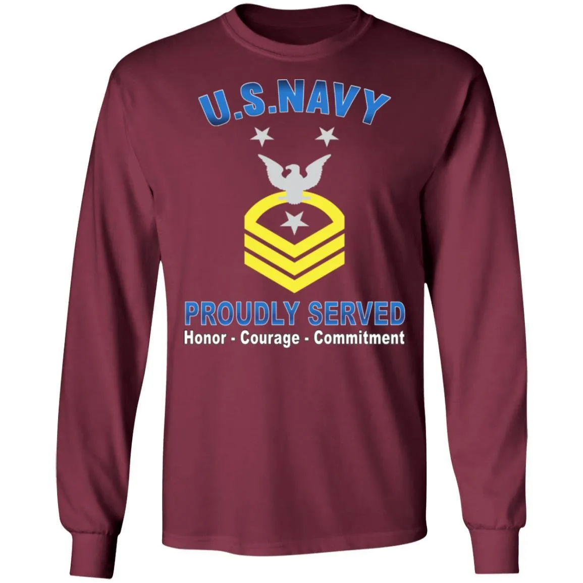 US Navy E-9 Command Master Chief Petty Officer E9 CMDCM Senior Enlisted Advisor Collar Device Proudly Served T-Shirt On Front