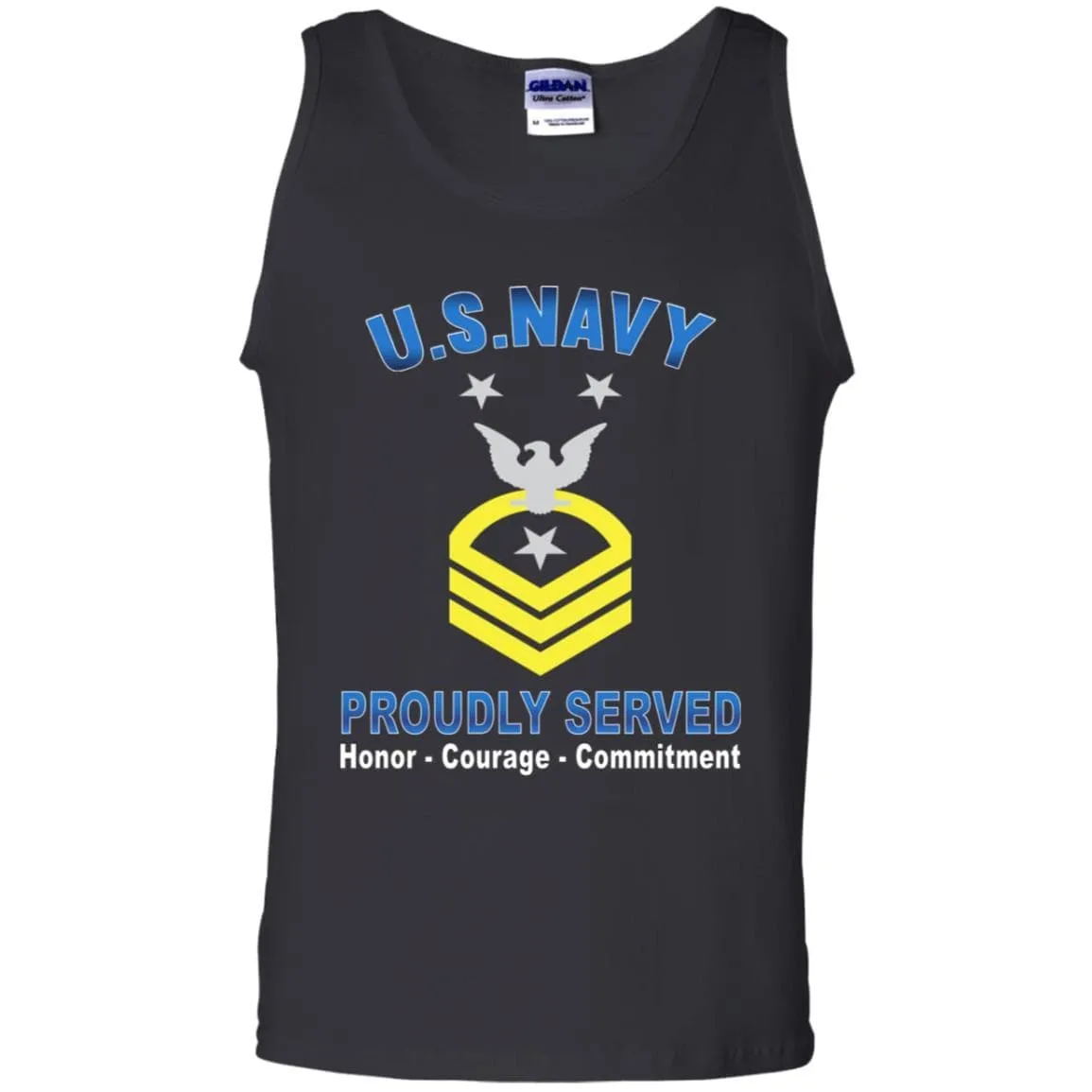 US Navy E-9 Command Master Chief Petty Officer E9 CMDCM Senior Enlisted Advisor Collar Device Proudly Served T-Shirt On Front