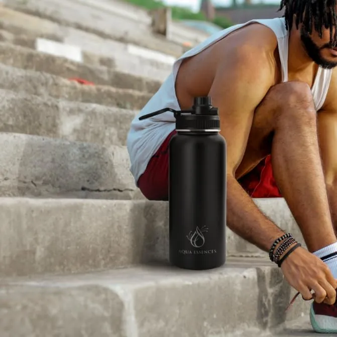 Vacuum Insulated Stainless Steel Water Bottle 32 oz With Wide Mouth And Bounce Lid BPA Free 24 Hours Cold And 12 Hours Hot (Black)