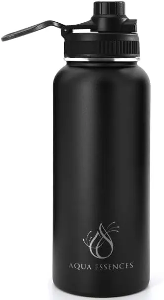 Vacuum Insulated Stainless Steel Water Bottle 32 oz With Wide Mouth And Bounce Lid BPA Free 24 Hours Cold And 12 Hours Hot (Black)