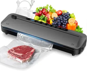 Vacuum Sealer Machine,75Kpa Precision Suction Power 6-in-1 Food Sealer with Digital Timer, Dry & Moist Food Modes, Compact Design with 10 Vacuum Bags & Bulit-in Cutter（Grey)