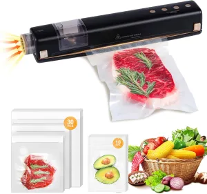 Vacuum Sealer with 40 Bags, 2 IN 1 Full Automatic Handheld and Countertop Sealer for Dry Moist Food, Built-in Magnetic Base&Cutter, for Sous Vide and Mason Jars, Viewing Tank, Compact, Black