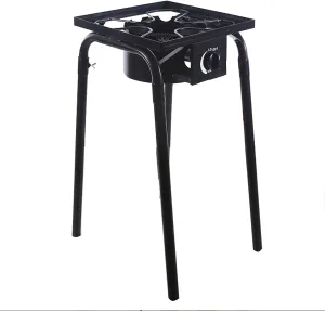 Vermon 100,000 BTU Portable Gas Camping Stove, Outdoor Propane Burner with Regulator, High Pressure Single Cooker with Detachable Legs for Camp Cooking Home Black
