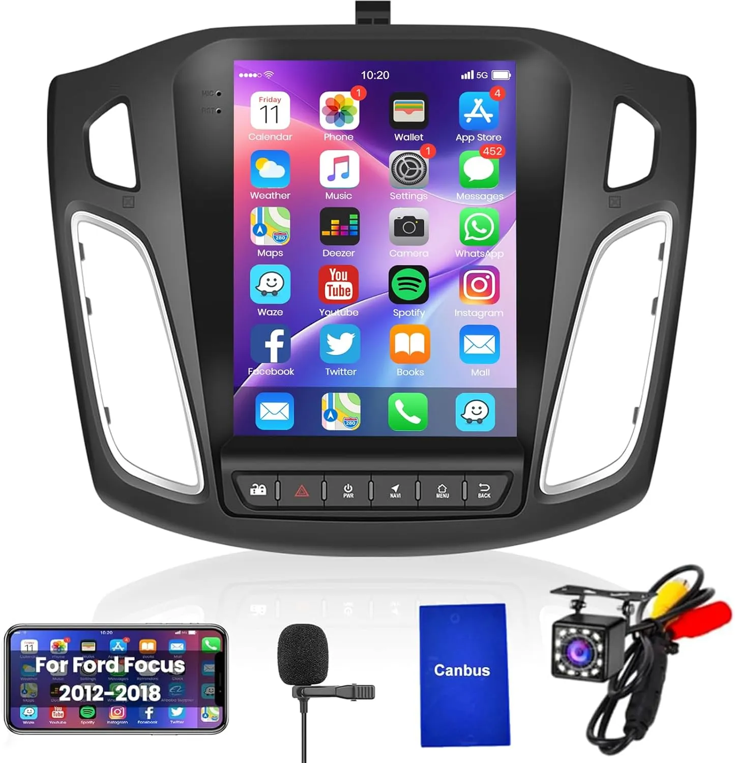 Vertical Android Car Stereo Radio for 2012 2013 2014 2015 2016 2017 2018 Ford Focus, Podofo Vertical HD IPS Touch Screen Bluetooth Radio with Mirror Link GPS Navigation Wifi FM Radio Backup Camera Mic