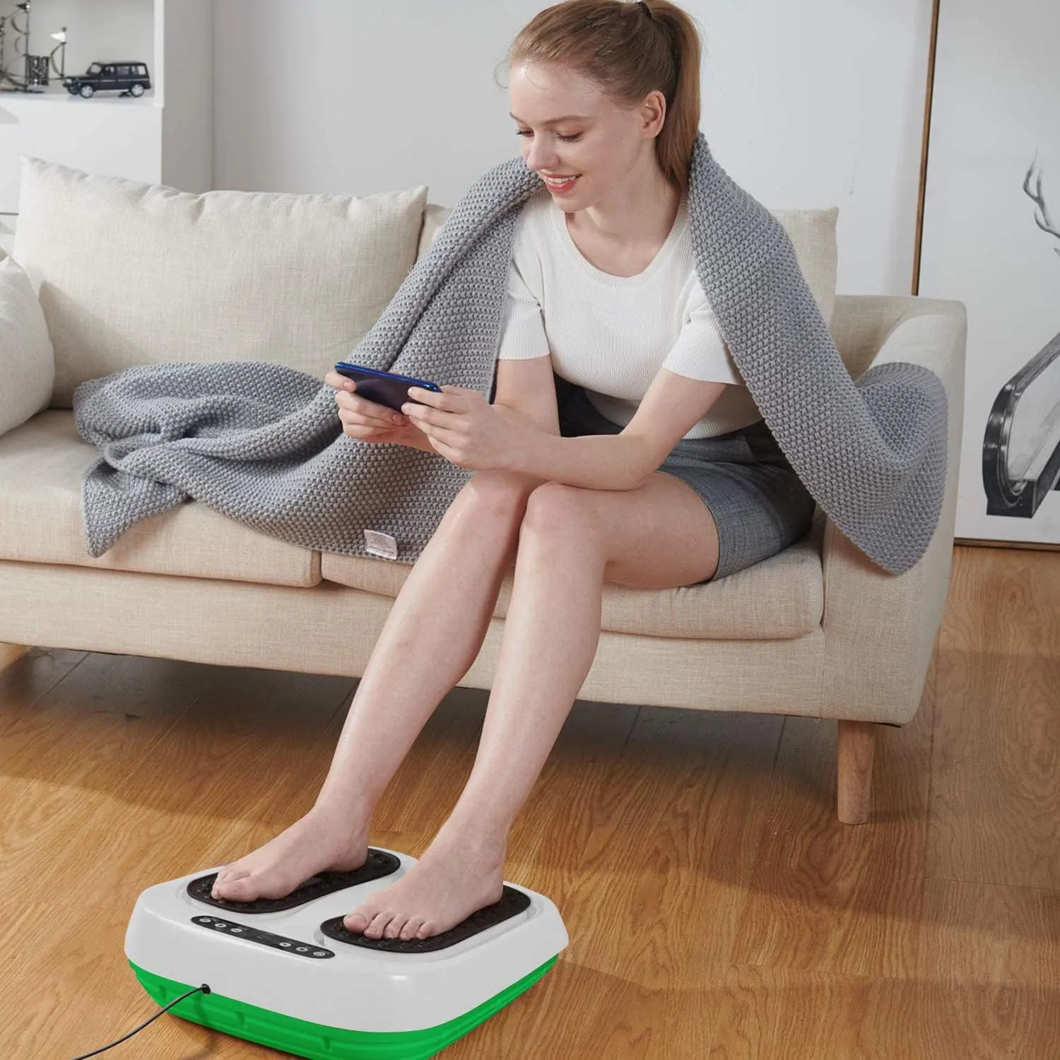 Vibration Foot Massager Multi Relaxations and Pain Relief Rotating Acupressure Electric Foot Circulation Device with Remote Control (White)
