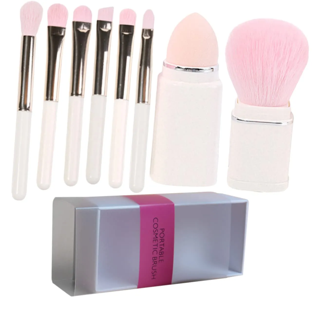 VICASKY 1set Portable Makeup Brush Set Blush and Eyeshadow Brushes for Travel Compact Cosmetic Kit in Coconut Packaging for Professionals and Enthusiasts