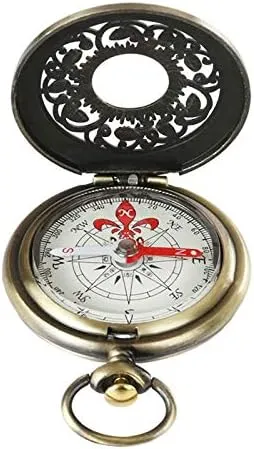 Vintage Bronze Compass Pocket Watch Design Outdoor Hiking Navigation Kid Gift Retro Metal Portable Compass