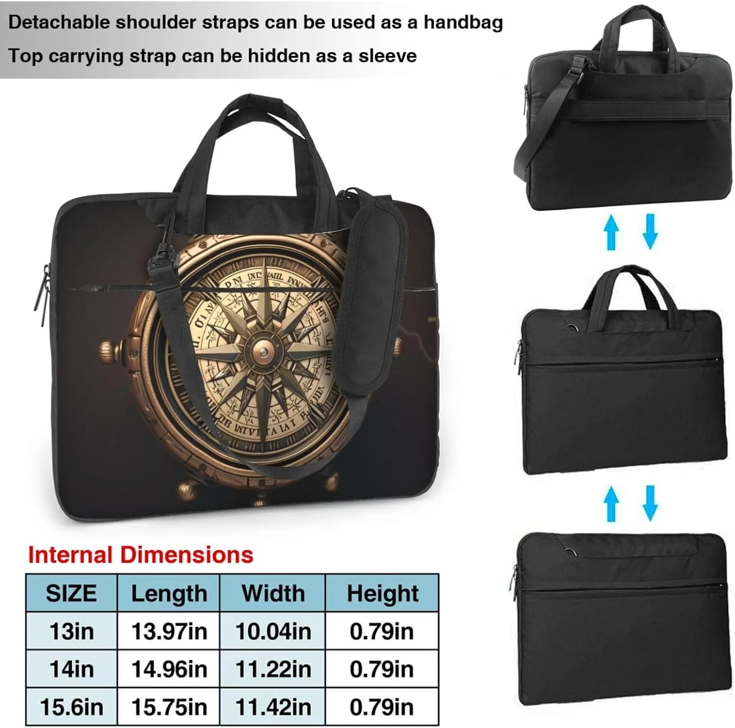 Vintage Compass Navigation picture Fashionable and ultra-thin shoulder laptop bag Shockproof soft lining