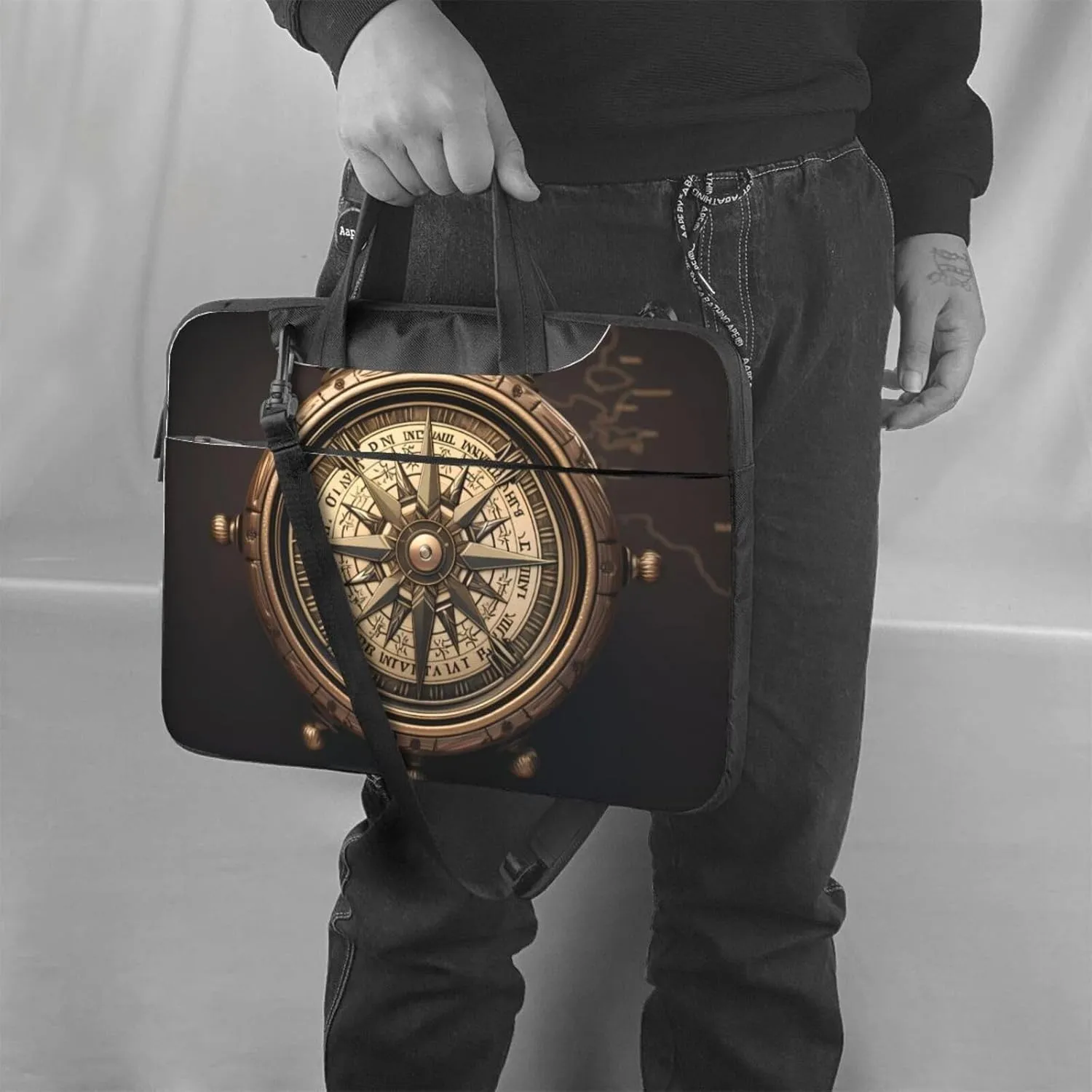 Vintage Compass Navigation picture Fashionable and ultra-thin shoulder laptop bag Shockproof soft lining