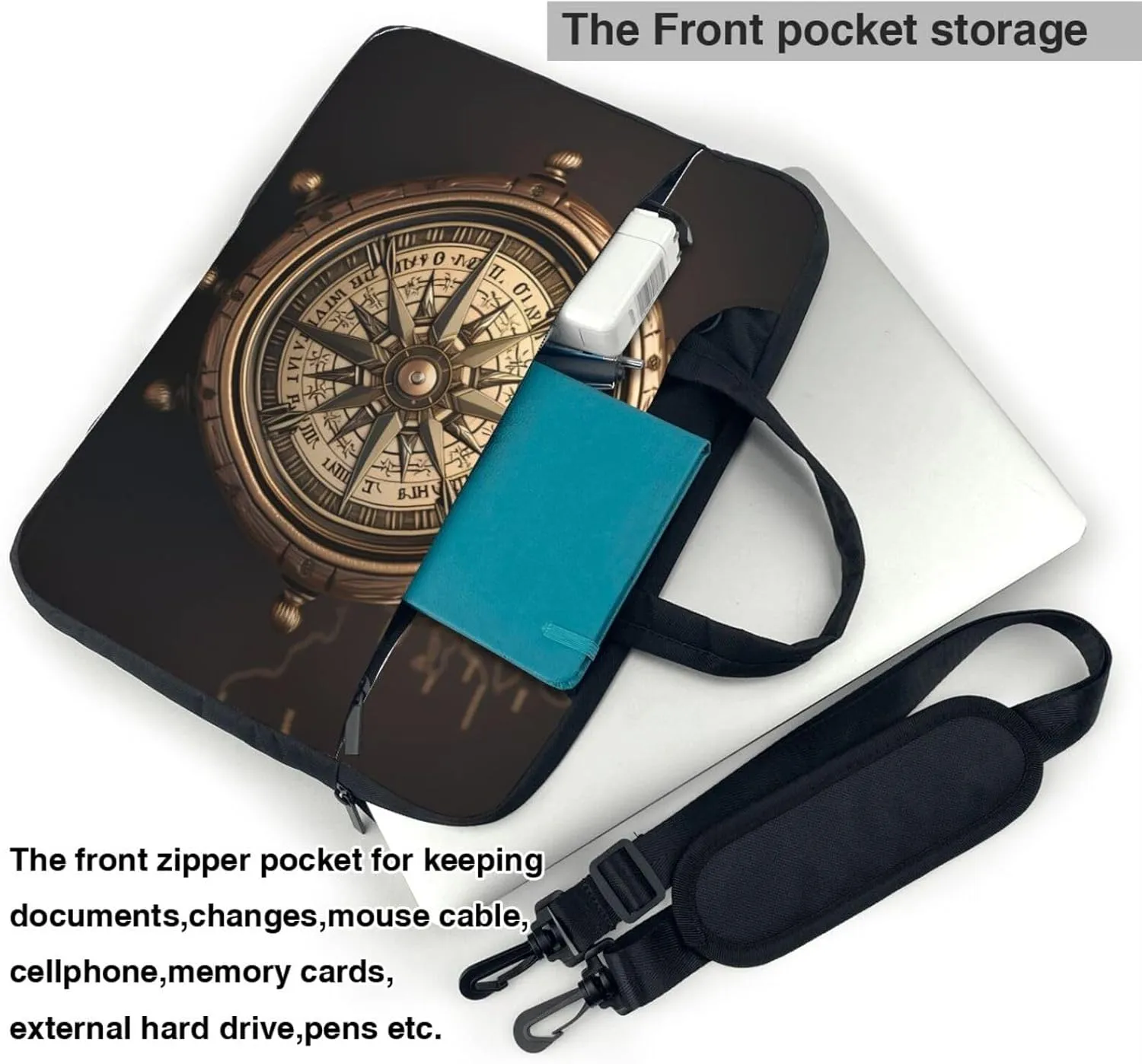 Vintage Compass Navigation picture Fashionable and ultra-thin shoulder laptop bag Shockproof soft lining