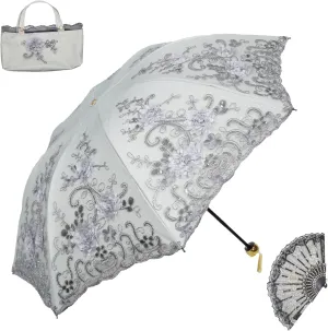 Vintage Lace Umbrella, UPF50  Sun Umbrella, 3D Flower Chinese Embroidery Compact Folding Umbrella for Walking, Wedding, Tea Party,Photo Shooting