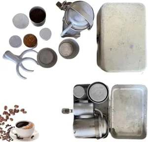 Vintage Portable Camping Coffee Kit - Travel Espresso & Pour Over Set, Compact Outdoor Coffee Maker for Hiking, Backpacking - Retro Collector’s Gift for Coffee Lovers (Classic Design)