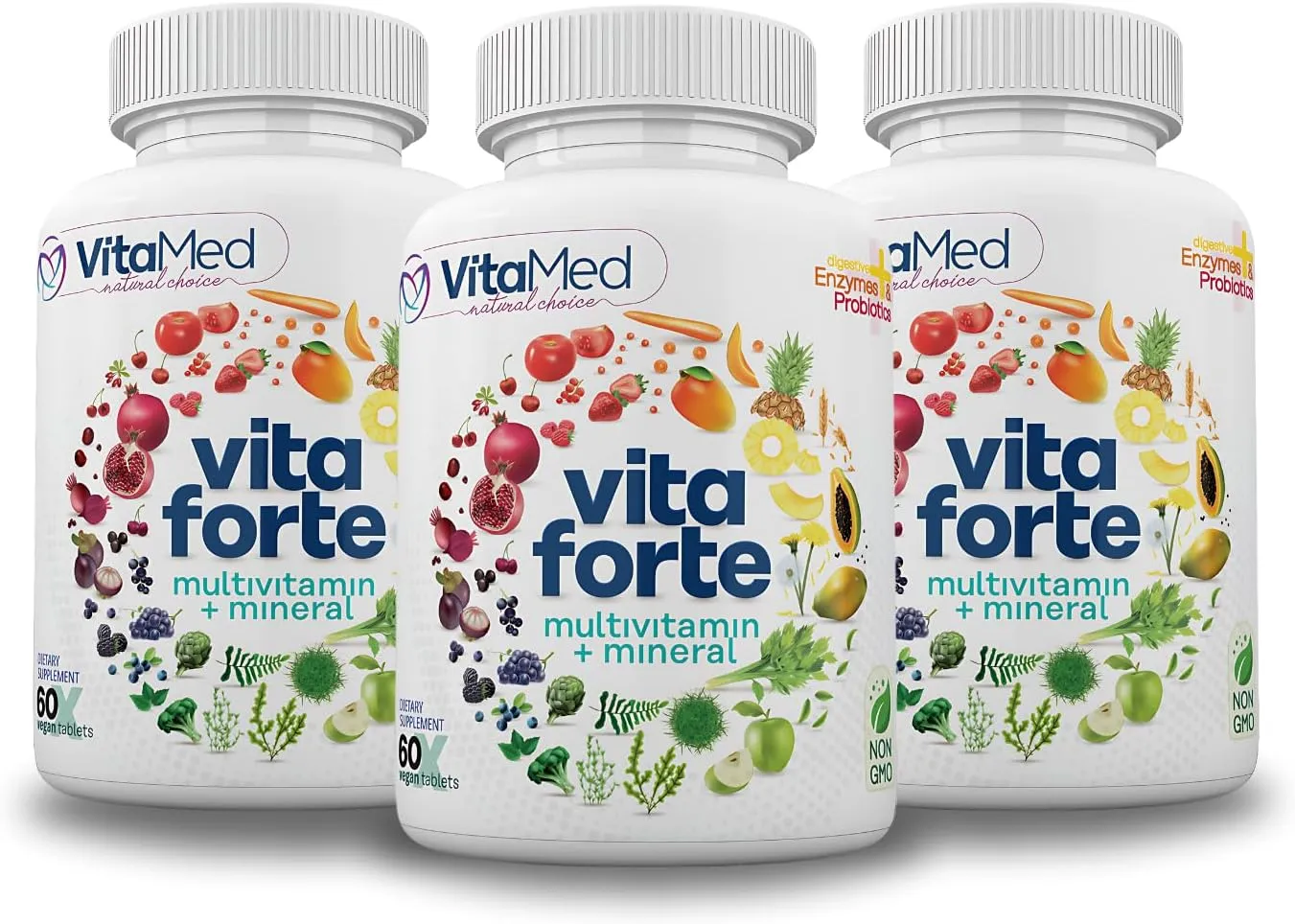 Vita Forte Vegan Multivitamin – Complete Daily Supplement with Essential Vitamins, Minerals, Probiotics, Digestive Enzymes, and Superfoods for Immune Support & Optimal Wellness – 180 Tablets