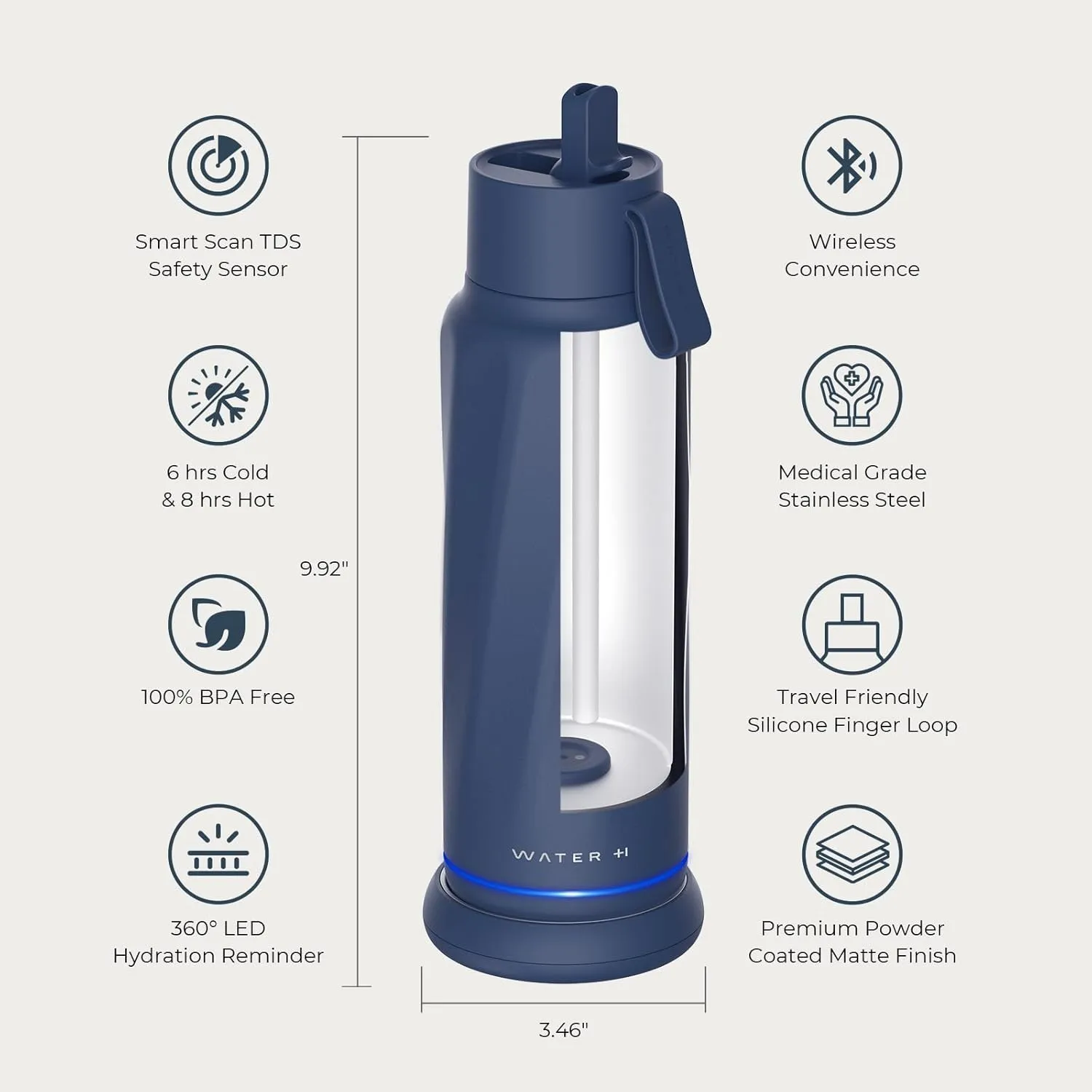 Vita Smart Water Bottle with Reminder to Drink Water, BPA-Free Vacuum Insulated Water Bottles with Filter & Straw, Bluetooth Intake Water Tracking Bottle, Ideal for Gift (18 oz)