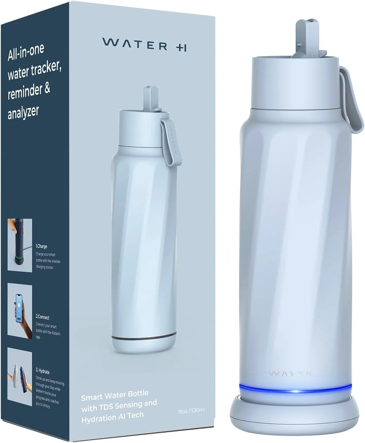 Vita Smart Water Bottle with Reminder to Drink Water, BPA-Free Vacuum Insulated Water Bottles with Straw, Bluetooth Intake Water Tracking Bottle, Ideal for Gift (18 oz)