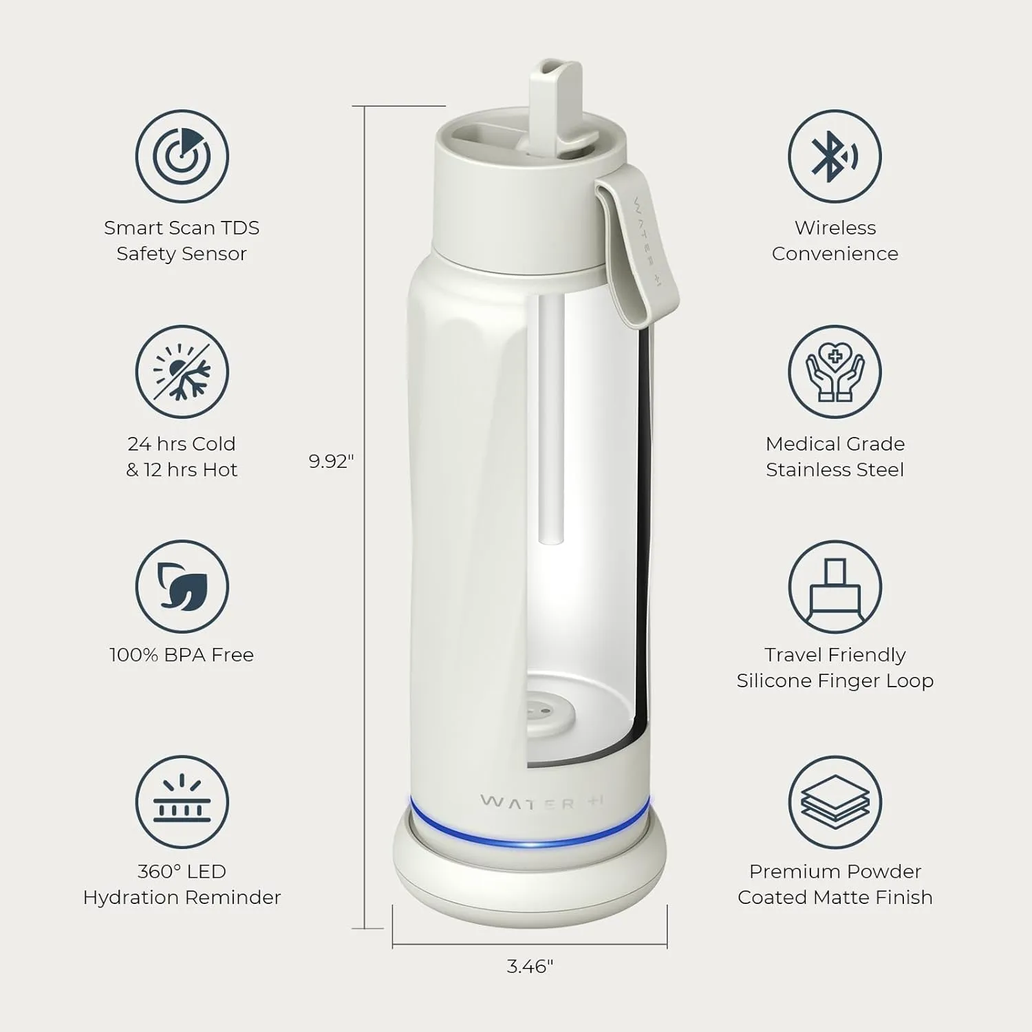 Vita Smart Water Bottle with Reminder to Drink Water, BPA-Free Vacuum Insulated Water Bottles with Straw, Bluetooth Intake Water Tracking Bottle, Ideal for Gift (18 oz)