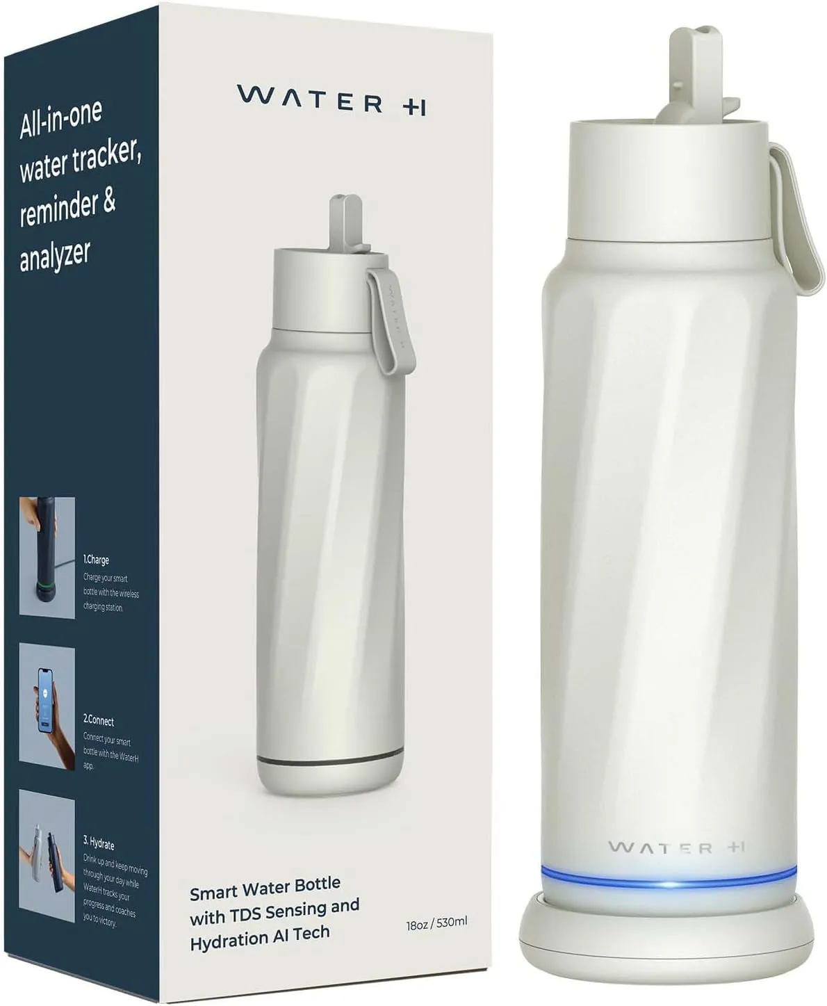 Vita Smart Water Bottle with Reminder to Drink Water, BPA-Free Vacuum Insulated Water Bottles with Straw, Bluetooth Intake Water Tracking Bottle, Ideal for Gift (18 oz)