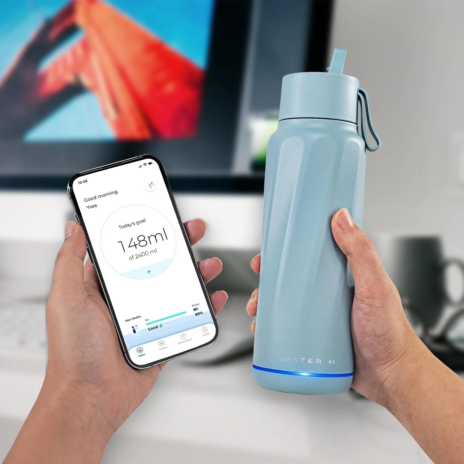 Vita Smart Water Bottle with Reminder to Drink Water, BPA-Free Vacuum Insulated Water Bottles with Straw, Bluetooth Intake Water Tracking Bottle, Ideal for Gift (18 oz)