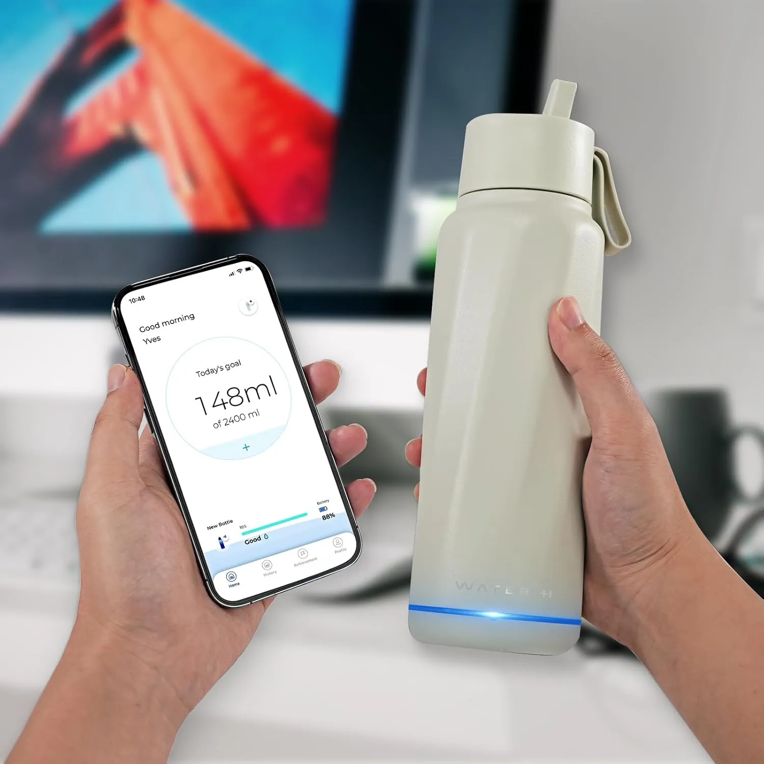 Vita Smart Water Bottle with Reminder to Drink Water, BPA-Free Vacuum Insulated Water Bottles with Straw, Bluetooth Intake Water Tracking Bottle, Ideal for Gift (18 oz)