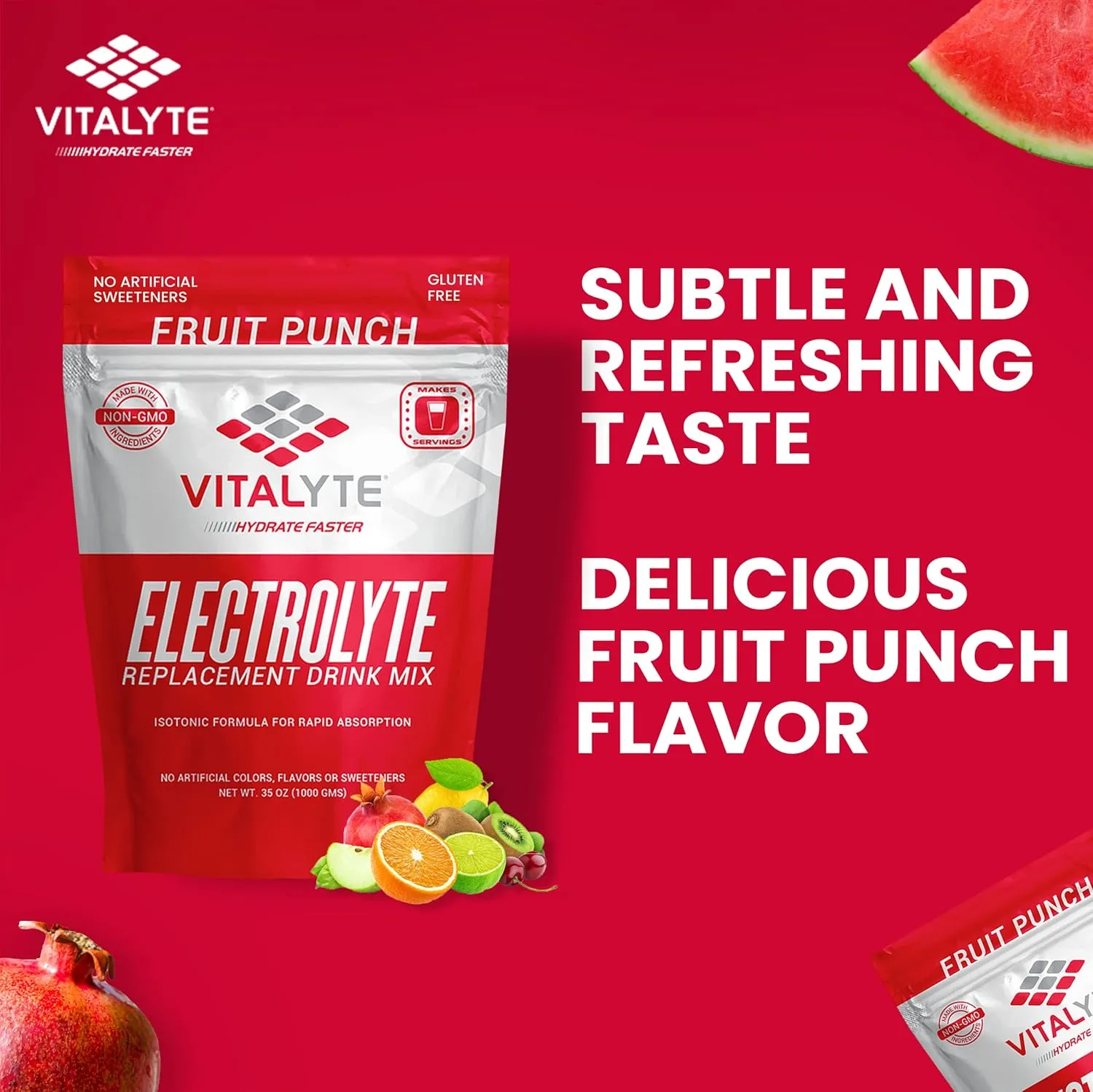 Vitalyte Electrolyte Powder Drink Mix, Isotonic Electrolyte Hydration Mix, Gluten Free Post Workout Powder Mix, Pack of 1, 35 oz., Fruit Punch Flavor